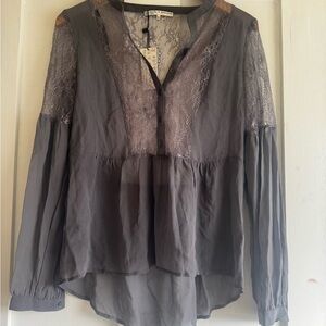 Standards and Practices Sheer Silk Top with Lace - Medium - NWT